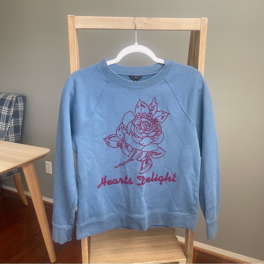 J.Crew "Hearts Delight" Blue Velvet Rose Sweatshirt 100% Cotton Classic Women S